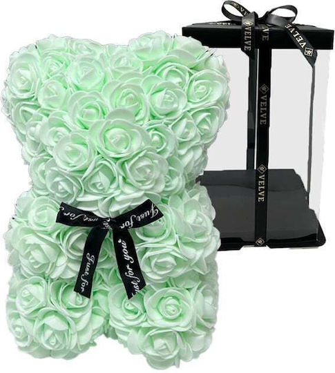 Floral Teddy Bear Foam Roses 25 Cm Hand-decorated Gift Box Light Green