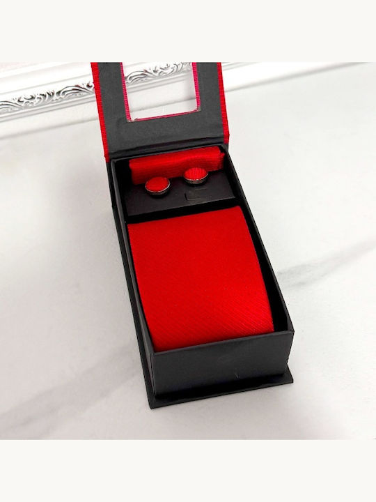 Set 3 Elegant Pieces Men Bow Ties Cufflinks Pocket Square Red