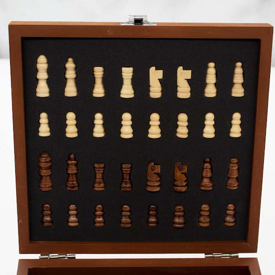 Set Cadou pentru Bărbați Vlv Cutie Piese de Șah Tirbușon Sticlă de Băut Pahar Îmbrăcată în Eco-piele Maro 20x18x6cm