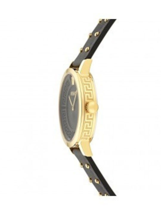 Versace Greca Γυναικείο Ρολόι Μπαταρίας με Μαύρο Δερμάτινο Λουράκι