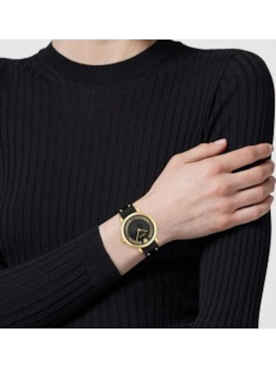 Versace Greca Γυναικείο Ρολόι Μπαταρίας με Μαύρο Δερμάτινο Λουράκι
