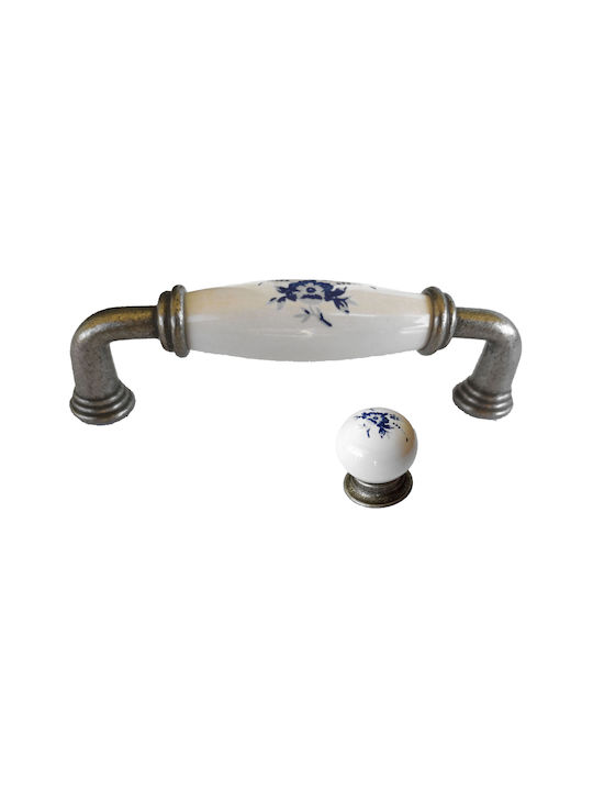 TMC Handgriff Möbelgriff aus Porzellan Blue flower, White Porcelain 2020-80-96-157 1Stück