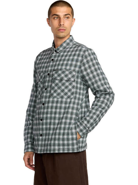 Fleece Μακρυμάνικo Πουκάμισο σε Κανονική Γραμμή Καρό Dirty White