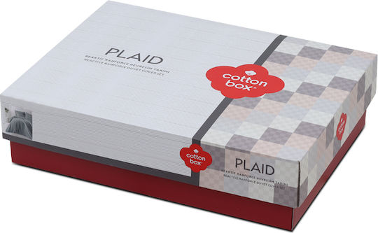 Cotton Box Σετ Παπλωματοθήκη Βαμβακερή Διπλή με 2 Μαξιλαροθήκες 200x220cm Plaid Γκρι