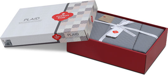 Cotton Box Σετ Παπλωματοθήκη Βαμβακερή Διπλή με 2 Μαξιλαροθήκες 200x220cm Plaid Γκρι