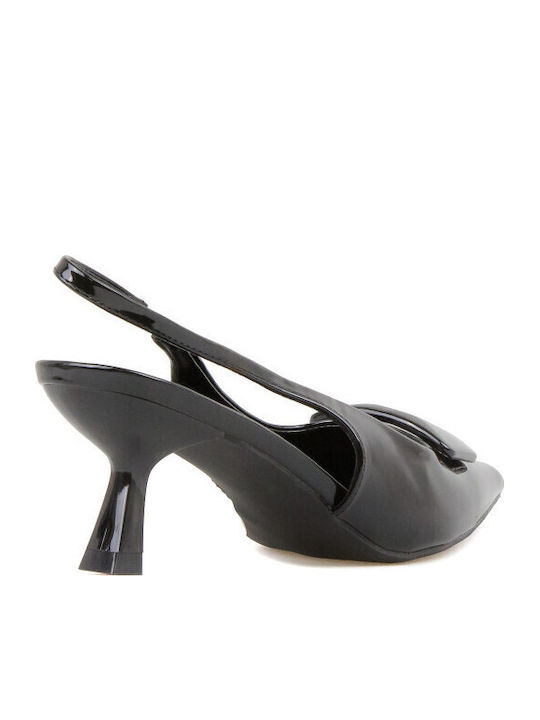 Patent Leather Pointed Toe Black Heels with Strap