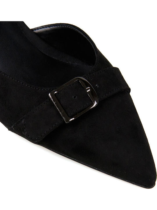 Suede Μυτερές Γόβες με Λουράκι Μαύρες