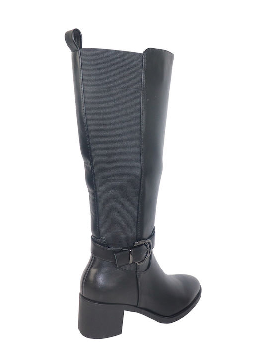 Synthetic Leather Medium Heel Women's Boots Black