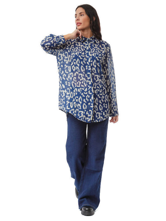 Langärmeliges Damenhemd Blau shi-25-2691-(blau)