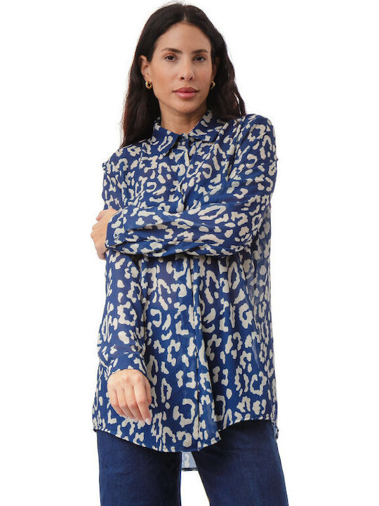 Langärmeliges Damenhemd Blau shi-25-2691-(blau)