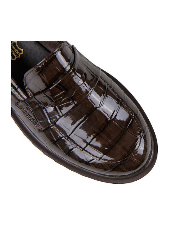 Patent Leather Women's Loafers in Brown Color