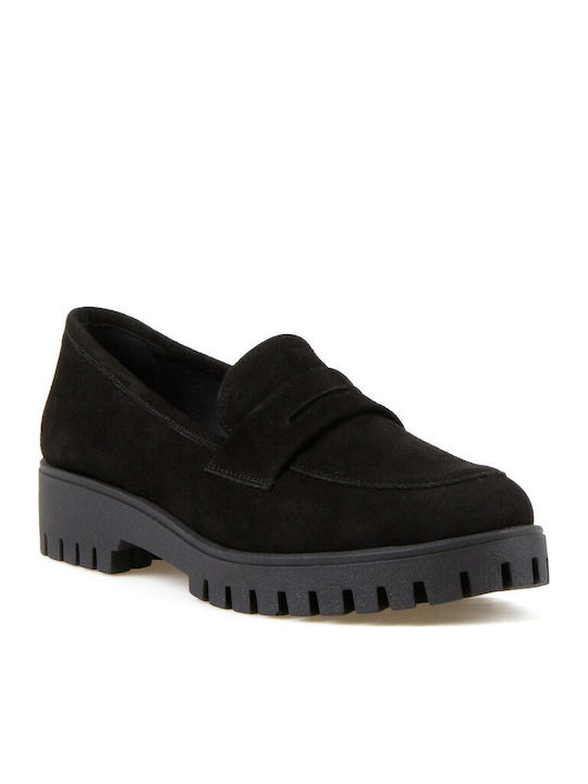 Leder Damen Loafers in Schwarz Farbe