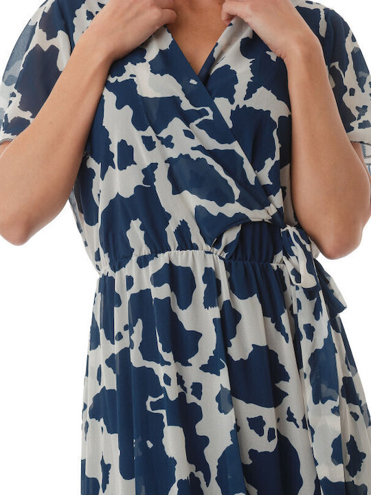 Sommer Maxi Wickel Kleid Weiß Blau