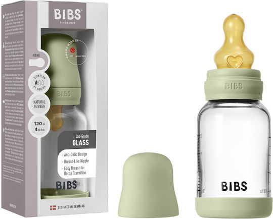 Bibs Glass Baby Bottles Anti-colic Set with Rubber Teat for 0+ Months Green 120ml