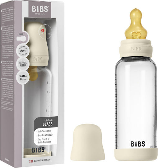 Bibs Σετ Γυάλινα Μπιμπερό Κατά των Κολικών με Θηλή Καουτσούκ για 0+ μηνών 240ml