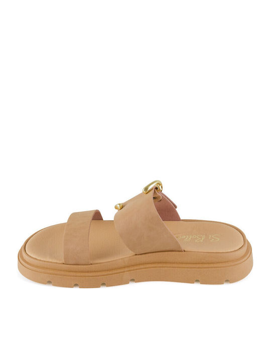 Leather Women's Flat Sandals Flatforms in Brown Color
