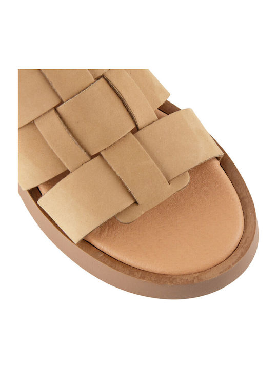 Кожени Дамски Сандали Flatforms Кафяв