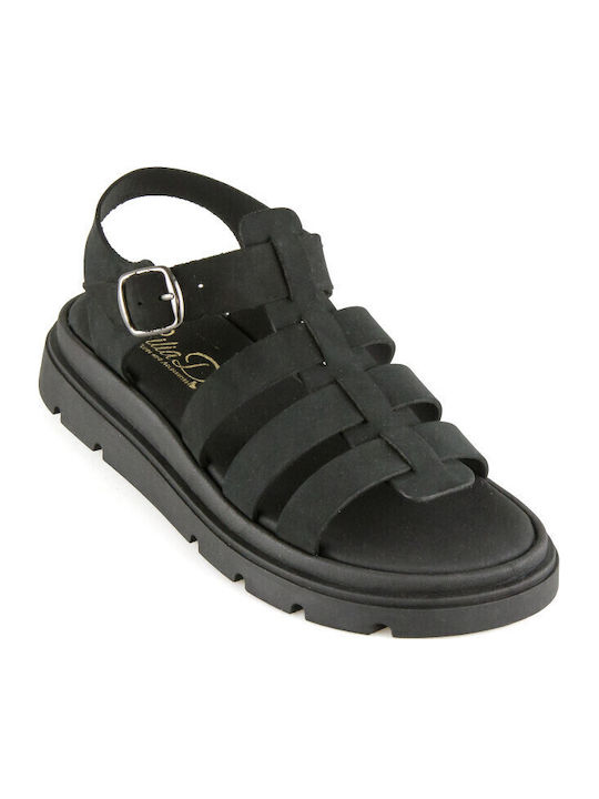 Дамски Кожени Сандали Gladiator Flatforms Черни