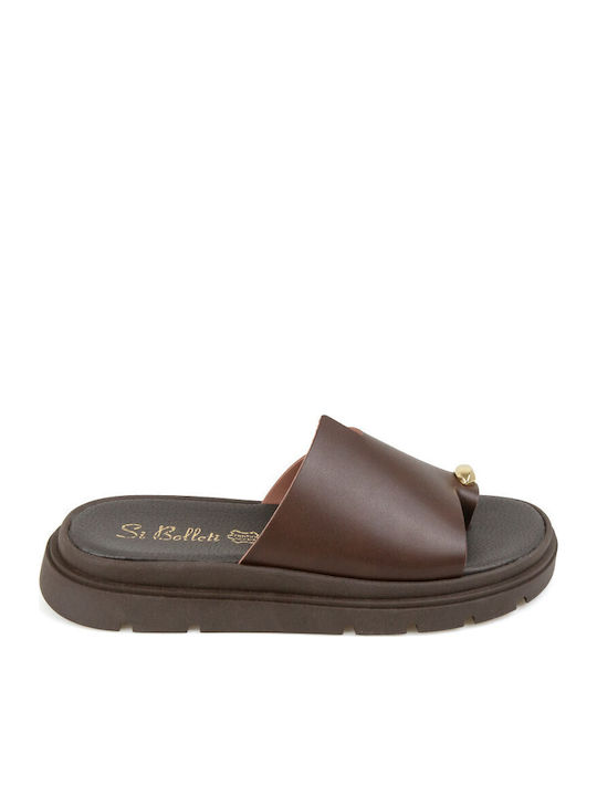 Leather Women's Flat Sandals Flatforms in Brown Color