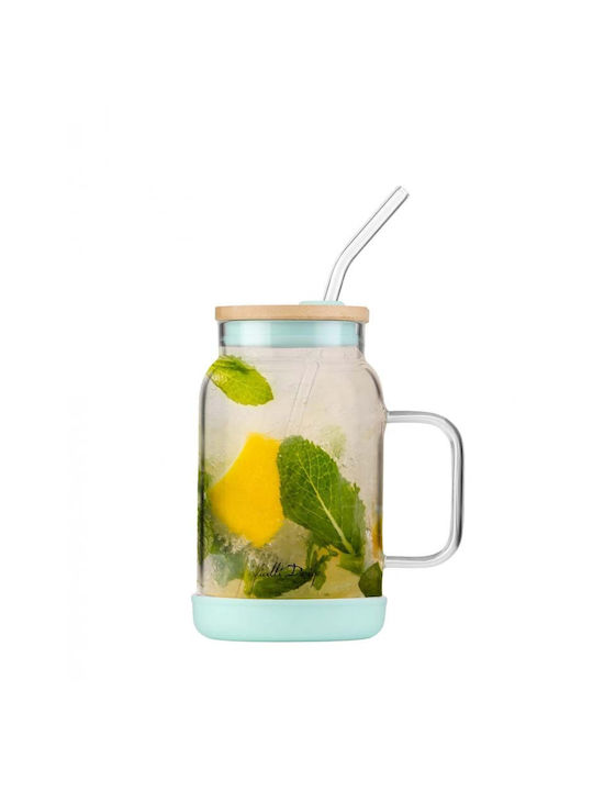 Vialli Design Glass Water made of Bamboo in Green Color with straw 600ml
