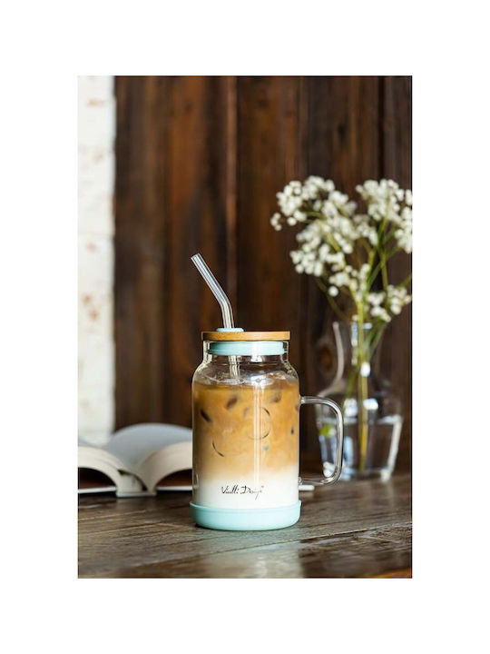 Vialli Design Glass Water made of Bamboo in Green Color with straw 600ml