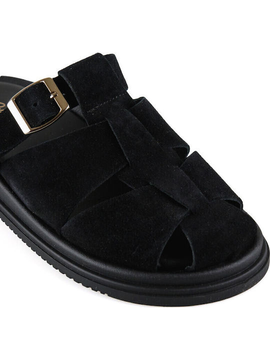 Leder Flache Sandalen für Damen Flatforms in Schwarz Farbe