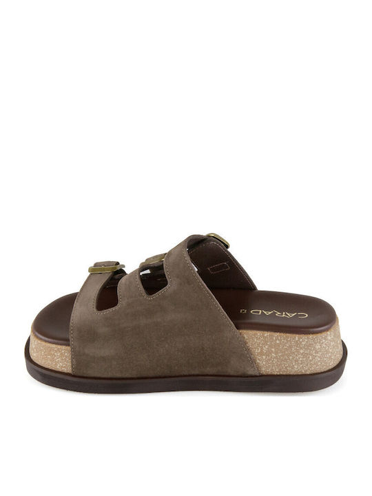 Leder Flache Sandalen für Damen Flatforms in Braun Farbe