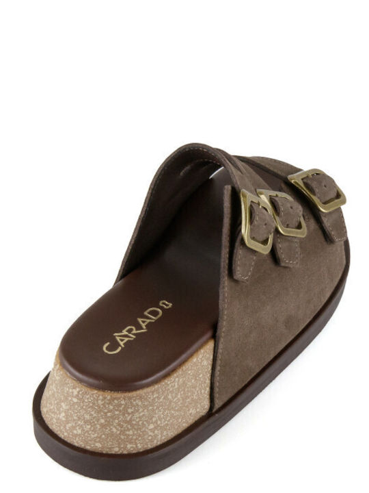 Leder Flache Sandalen für Damen Flatforms in Braun Farbe