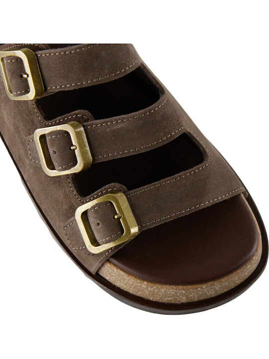 Leder Flache Sandalen für Damen Flatforms in Braun Farbe