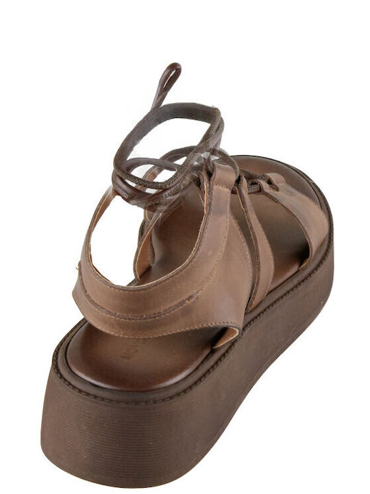 Дамски Кожени Сандали Flatforms Кафяви