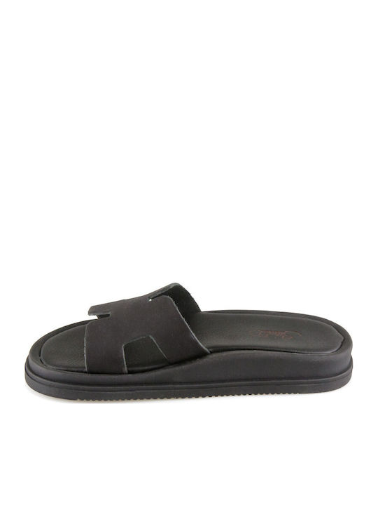 Leather Women's Flat Sandals Flatforms in Black Color