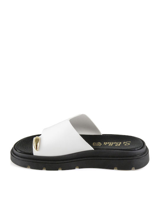 Leather Women's Flat Sandals Flatforms in White Color