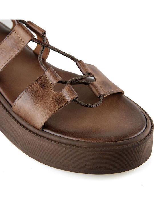 Дамски Кожени Сандали Flatforms Кафяви