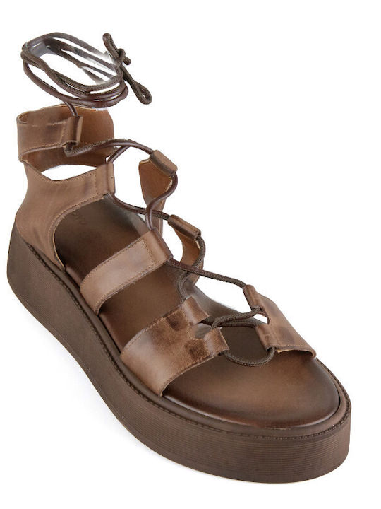Дамски Кожени Сандали Flatforms Кафяви