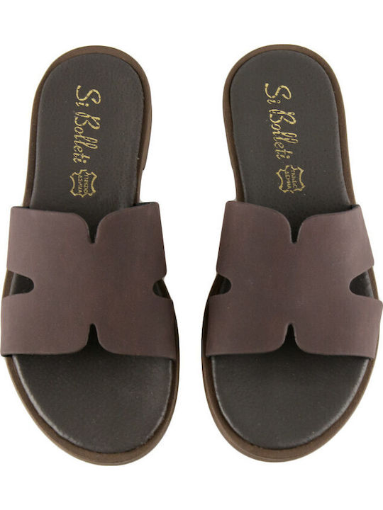 Leder Flache Sandalen für Damen in Braun Farbe