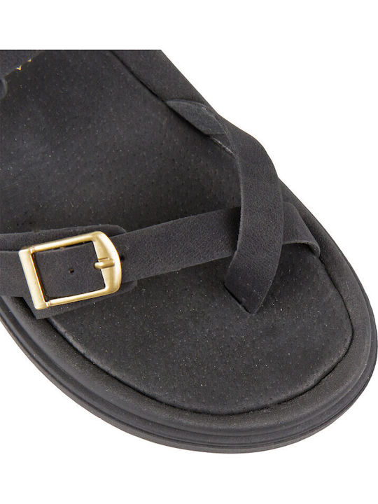 Δερμάτινα Γυναικεία Σανδάλια Flatforms Μαύρα