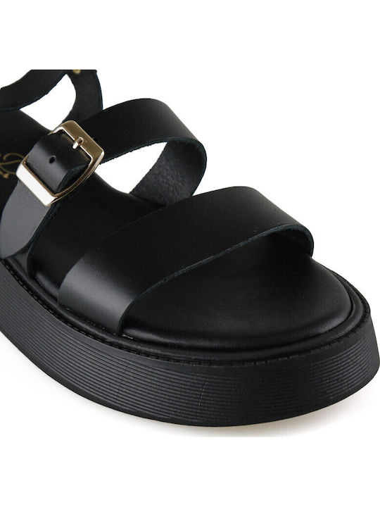 Leather Women's Flat Sandals Flatforms in Black Color
