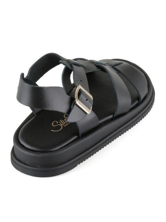 Дамски Кожени Сандали Gladiator Flatforms Черни