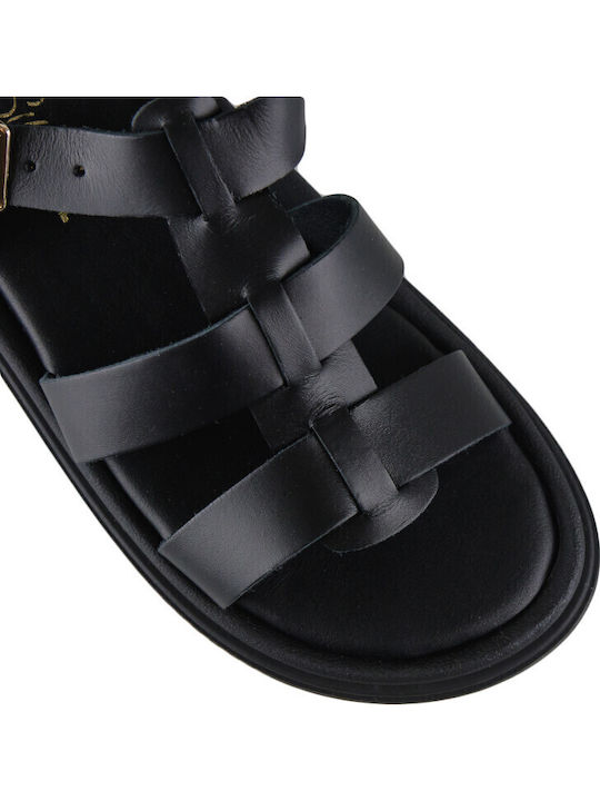 Дамски Кожени Сандали Gladiator Flatforms Черни