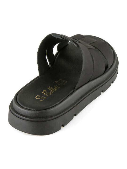 Δερμάτινα Γυναικεία Σανδάλια Flatforms Μαύρα