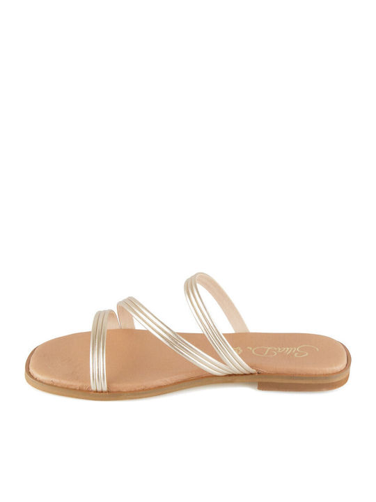 Leather Women's Flat Sandals in Gold Color