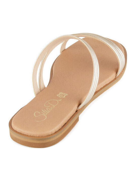 Leather Women's Flat Sandals in Gold Color