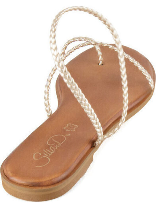 Leather Women's Flat Sandals in Gold Color