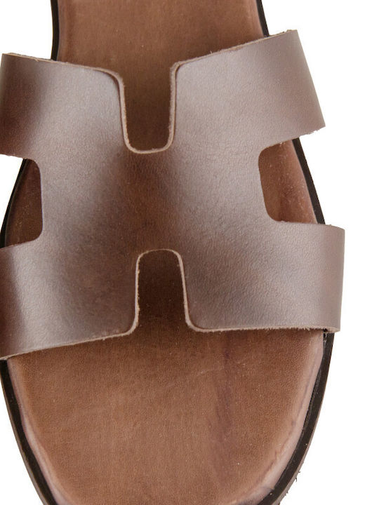 Leather Women's Flat Sandals in Brown Color
