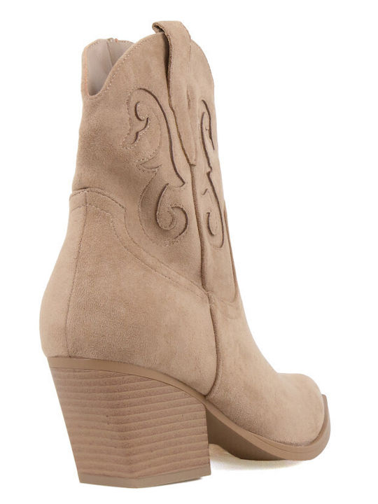 Suede Women's Cowboy Boots Beige