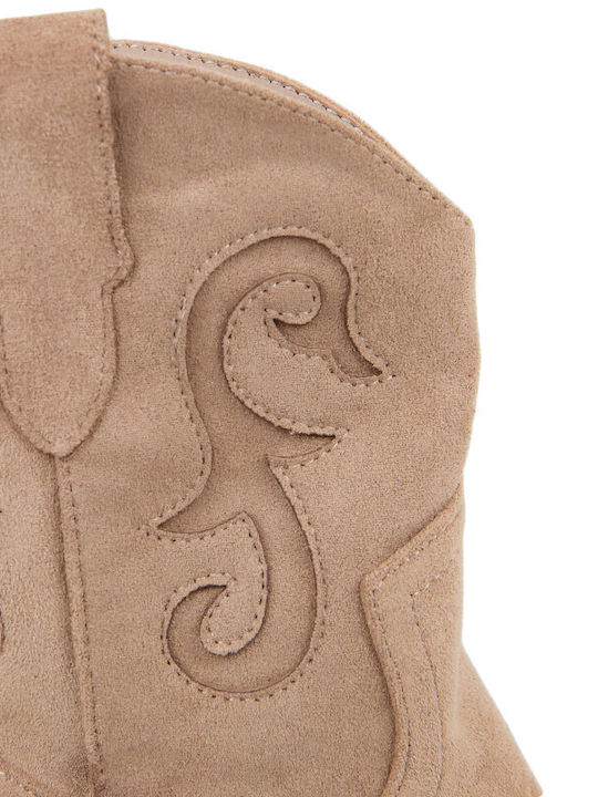 Suede Women's Cowboy Boots Beige
