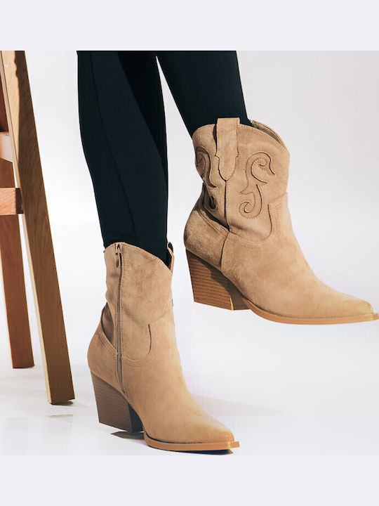 Suede Women's Cowboy Boots Beige
