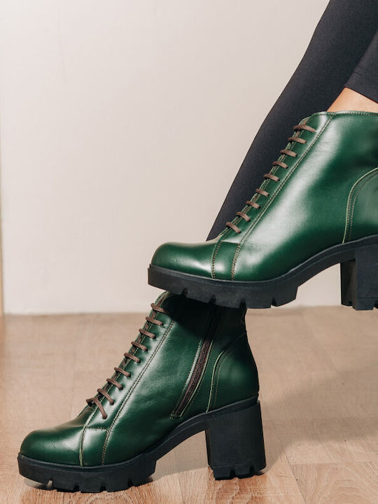 Leather Women's Ankle Boots Green