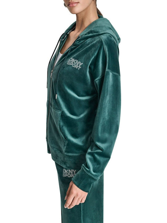 DKNY Rhinestone Ζακέτα Πράσινη με Κουκούλα