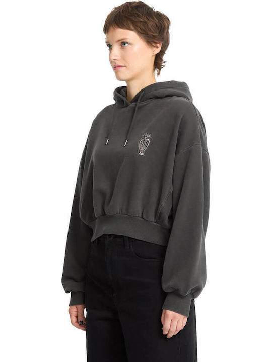 Vaderetro Cropped Women's Sweatshirt Hooded Vintage Black
